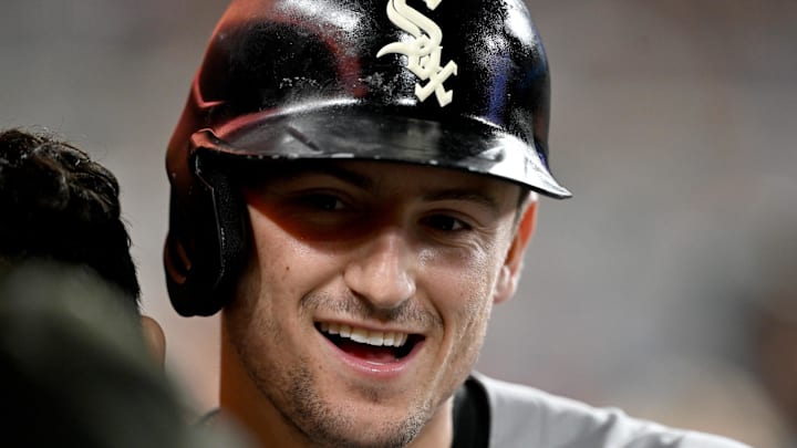 Chicago White Sox shortstop Colson Montgomery (12) celebrates after hitting a two-run home run against the Detroit Tigers at Comerica Park. 