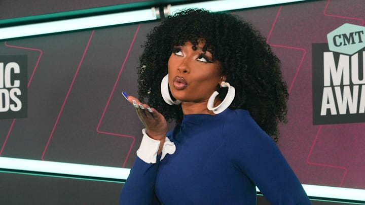 Megan Thee Stallion arrives for the CMT Awards at the Moody Center on Sunday, April 2, 2023, in Austin, Texas.