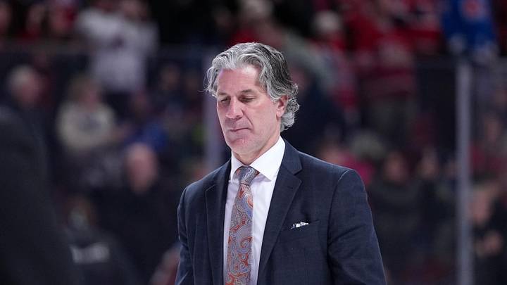 Jan 29, 2026; Montreal, Quebec, CAN;  Colorado Avalanche head coach Jared Bednar leaves the ice after the defeat against the Montreal Canadiens at the Bell Centre. Mandatory Credit: Eric Bolte-Imagn Images