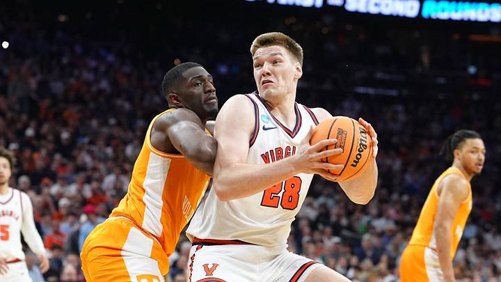 Mar 22, 2026; Philadelphia, PA, USA; Virginia Cavaliers forward Thijs de Ridder (28) attempts to shoot the ball against the Tennessee Volunteers in the first half during a second round game of the men's 2026 NCAA Tournament at Xfinity Mobile Arena. Mandatory Credit: Kyle Ross-Imagn Images Mar 22, 2026; Philadelphia, PA, USA; Virginia Cavaliers forward Thijs de Ridder (28) attempts to shoot the ball against the Tennessee Volunteers in the first half during a second round game of the men's 2026 NCAA Tournament at Xfinity Mobile Arena. Mandatory Credit: Kyle Ross-Imagn Images