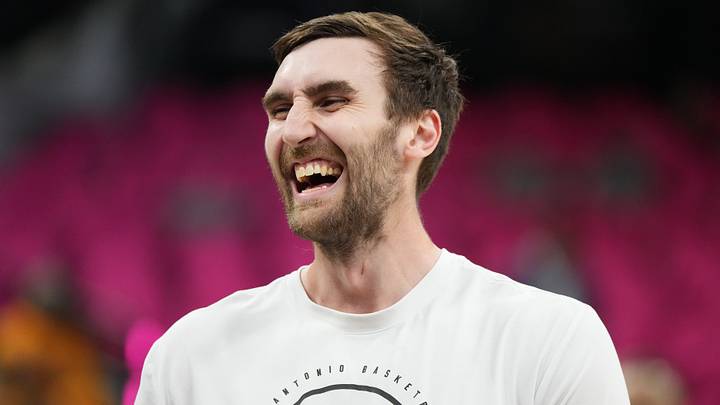 May 22, 2026; San Antonio, Texas, USA; San Antonio Spurs center Luke Kornet (7) reacts before game three of the western conference finals for the 2026 NBA playoffs at Frost Bank Center. Mandatory Credit: Scott Wachter-Imagn Images