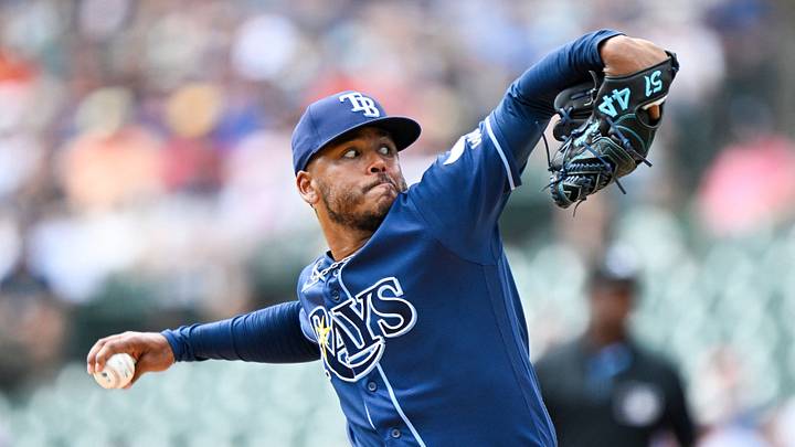 Aug 26, 2026; Detroit, Michigan, USA;  Tampa Bay Rays starting pitcher Freddy Peralta (51) throws a pitch against the Detroit Tigers in the first inning at Comerica Park.  Mandatory Credit: Lon Horwedel-Imagn Images