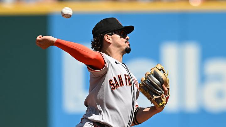 Aug 20, 2026; Cleveland, Ohio, USA; San Francisco Giants shortstop Willy Adames (2) mishandles the ball on a double play attempt during the second inning against the Cleveland Guardians at Progressive Field. Mandatory Credit: Ken Blaze-Imagn Images