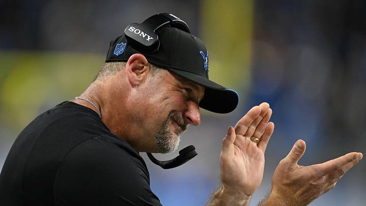 Aug 22, 2026; Detroit, Michigan, USA;  Detroit Lions head coach Dan Campbell on the sidelines in the second half of their game against the Washington Commanders at Ford Field.  Mandatory Credit: Lon Horwedel-Imagn Images