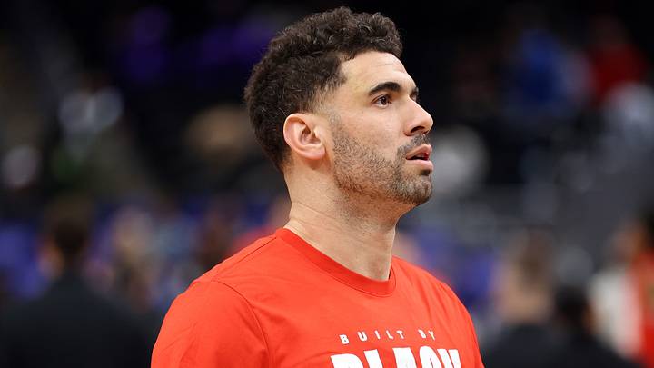 Feb 8, 2025; Washington, District of Columbia, USA; Atlanta Hawks forward Georges Niang (20) warms up before a game against the Washington Wizards at Capital One Arena on Feb. 8, 2025.