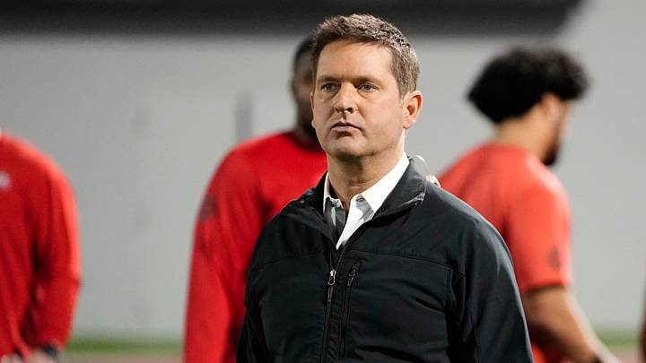 Former ESPN analyst Todd McShay watches the Ohio State Buckeyes run through drills. Former ESPN analyst Todd McShay watches the Ohio State Buckeyes run through drills.