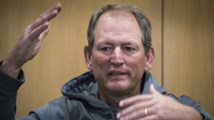 Rick Neuheisel (Head Coach) answers questions during the Arizona Hotshots media day, December 17, 2018, at Thunderbird School of Global Management, Glendale.

Hotshots