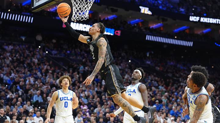 Mar 20, 2026; Philadelphia, PA, USA; UCF Knights guard Riley Kugel (2) shoots the ball against the UCLA Bruins in the second half during a first round game of the men's 2026 NCAA Tournament at Xfinity Mobile Arena. Mandatory Credit: Kyle Ross-Imagn Images Mar 20, 2026; Philadelphia, PA, USA; UCF Knights guard Riley Kugel (2) shoots the ball against the UCLA Bruins in the second half during a first round game of the men's 2026 NCAA Tournament at Xfinity Mobile Arena. Mandatory Credit: Kyle Ross-Imagn Images