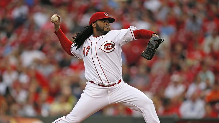 Cincinnati Reds starting pitcher Johnny Cueto delivers a pitch during the top of the second inning against the San Francisco Giants at Great American Ball Park on May 14, 2015. Cincinnati Reds starting pitcher Johnny Cueto delivers a pitch during the top of the second inning against the San Francisco Giants at Great American Ball Park on May 14, 2015.