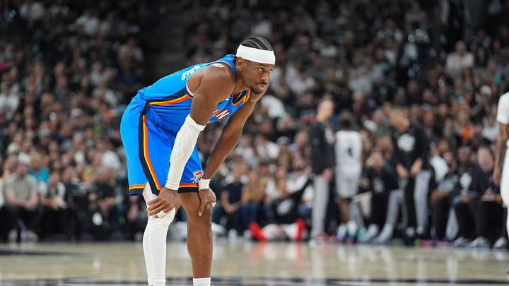 May 24, 2026; San Antonio, Texas, USA; Oklahoma City Thunder guard Shai Gilgeous-Alexander (2) looks on in the first quarter against the San Antonio Spurs during game four of the western conference finals for the 2026 NBA playoffs at Frost Bank Center. Mandatory Credit: Daniel Dunn-Imagn Images May 24, 2026; San Antonio, Texas, USA; Oklahoma City Thunder guard Shai Gilgeous-Alexander (2) looks on in the first quarter against the San Antonio Spurs during game four of the western conference finals for the 2026 NBA playoffs at Frost Bank Center. Mandatory Credit: Daniel Dunn-Imagn Images