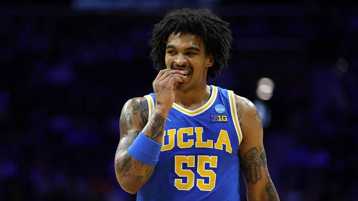 UCLA Bruins guard Skyy Clark (55) reacts in the second half during a second round game of the men's 2026 NCAA Tournament at Xfinity Mobile Arena. UCLA Bruins guard Skyy Clark (55) reacts in the second half during a second round game of the men's 2026 NCAA Tournament at Xfinity Mobile Arena.