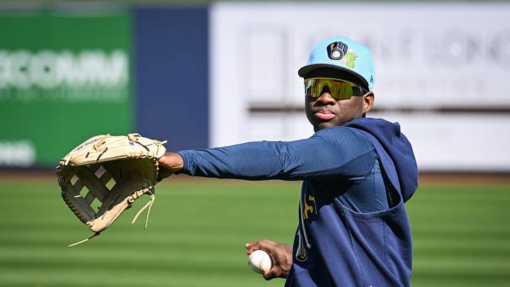 Milwaukee Brewers outfielder Luis Lara plays catch during spring training workouts Tuesday, February 17, 2026, at American Family Fields of Phoenix in Phoenix, Arizona. Milwaukee Brewers outfielder Luis Lara plays catch during spring training workouts Tuesday, February 17, 2026, at American Family Fields of Phoenix in Phoenix, Arizona.