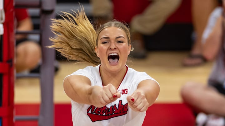 Leyla Blackwell celebrates a point vs Wichita State