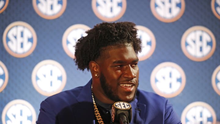 Alabama OL Tyler Booker at 2024 SEC Media Days