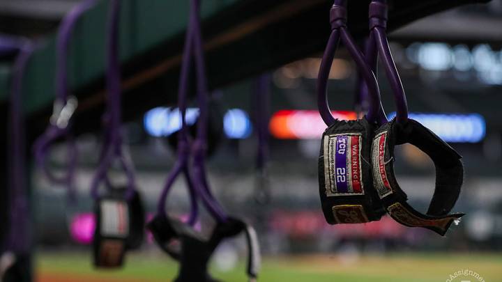 TCU Baseball armbands during practice at Globe Life Field. TCU Baseball armbands during practice at Globe Life Field.