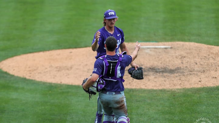 Ben Abeldt and Karson Bowen celebrating a win against Baylor