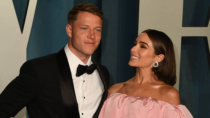 Christian McCaffrey, Olivia Culpo attend the 2022 Vanity Fair Oscar Party at the Wallis Annenberg Center for the Performing Arts on March 27, 2022 in Beverly Hills, California. Christian McCaffrey, Olivia Culpo attend the 2022 Vanity Fair Oscar Party at the Wallis Annenberg Center for the Performing Arts on March 27, 2022 in Beverly Hills, California.