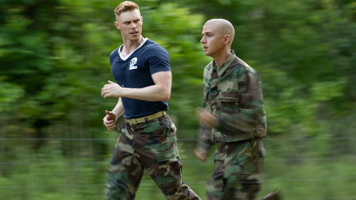 BOOTS. (L to R) Max Parker as Sgt. Sullivan and Miles Heizer as Cameron Cope in Episode 103 of Boots