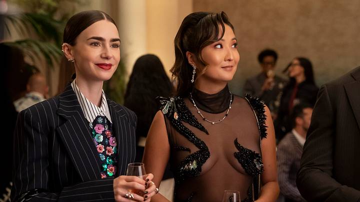 Emily In Paris. (L to R) Lily Collins as Emily, Ashley Park as Mindy in episode 508 of Emily In Paris Emily In Paris. (L to R) Lily Collins as Emily, Ashley Park as Mindy in episode 508 of Emily In Paris