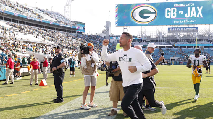 Oct 27, 2024; Jacksonville, Florida, USA; Green Bay Packers head coach Matt LaFleur after the game against the Jacksonville Jaguars at EverBank Stadium. Mandatory Credit: Morgan Tencza-Imagn Images
