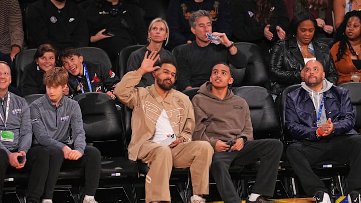 Feb 14, 2025; San Francisco, California, USA; Atlanta Hawks guard Trae Young looks on during the 2025 NBA Rising Stars Game at Chase Center. Mandatory Credit: Cary Edmondson-Imagn Images