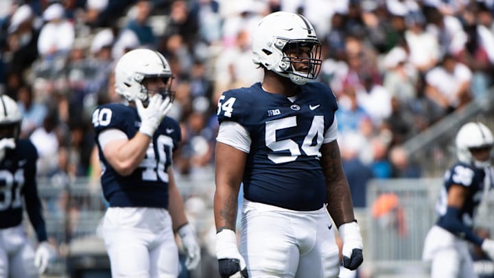 Penn State defensive tackle Xavier Gilliam (54) during the Blue-White game at Beaver Stadium on Saturday, April 26, 2025, in State College. The White team defeated the Blue team, 10-8.