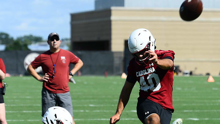 South Carolina football kicker Alex Herrera at practice in 2022