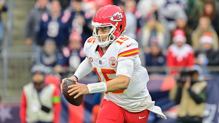 Dec 17, 2023; Foxborough, Massachusetts, USA; Kansas City Chiefs quarterback Patrick Mahomes (15)