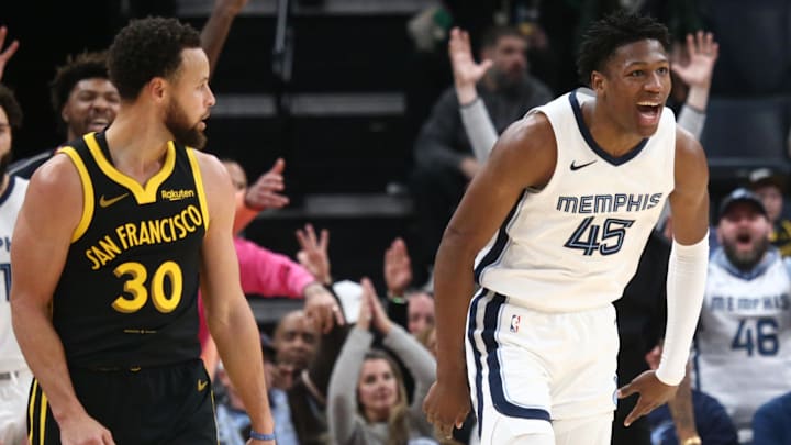 Jan 15, 2024; Memphis, Tennessee, USA; Memphis Grizzlies forward GG Jackson (45) reacts after a