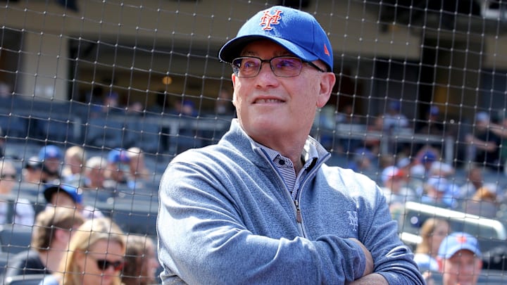 Sep 17, 2023; New York City, New York, USA; New York Mets owner Steve Cohen on the field before a game against the Cincinnati Reds at Citi Field. Mandatory Credit: Brad Penner-USA TODAY Sports