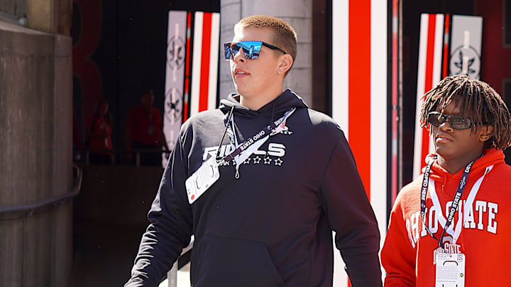 Cameron Wagner, St. Joseph Ogden offensive tackle, soaks up the atmosphere of the game between the Ohio State Buckeyes and Texas Longhorns at Ohio Stadium on Aug. 30, 2025.
