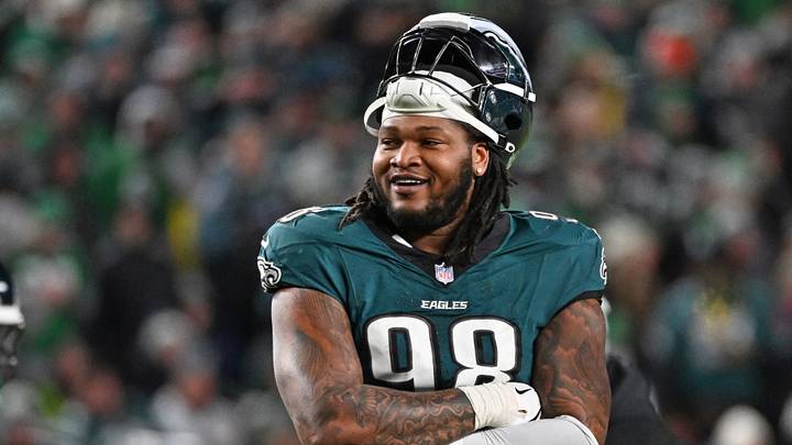 Jan 11, 2026; Philadelphia, PA, USA; Philadelphia Eagles defensive tackle Jalen Carter (98) against the San Francisco 49ers in an NFC Wild Card Round game at Lincoln Financial Field. Mandatory Credit: Eric Hartline-Imagn Images Jan 11, 2026; Philadelphia, PA, USA; Philadelphia Eagles defensive tackle Jalen Carter (98) against the San Francisco 49ers in an NFC Wild Card Round game at Lincoln Financial Field. Mandatory Credit: Eric Hartline-Imagn Images