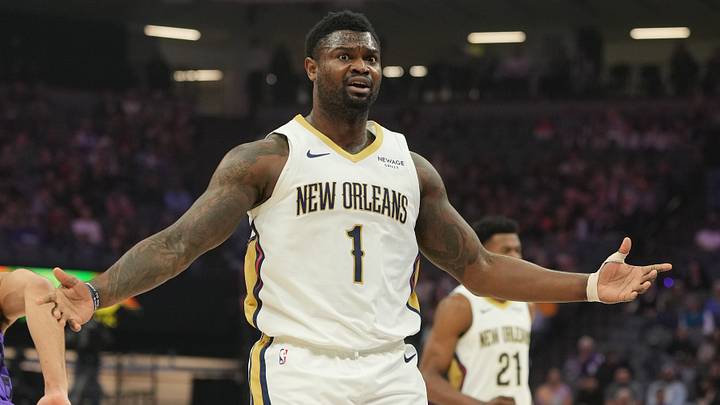 Apr 3, 2026; Sacramento, California, USA; New Orleans Pelicans forward Zion Williamson (1) during the first quarter against the Sacramento Kings at Golden 1 Center. Mandatory Credit: Darren Yamashita-Imagn Images Apr 3, 2026; Sacramento, California, USA; New Orleans Pelicans forward Zion Williamson (1) during the first quarter against the Sacramento Kings at Golden 1 Center. Mandatory Credit: Darren Yamashita-Imagn Images