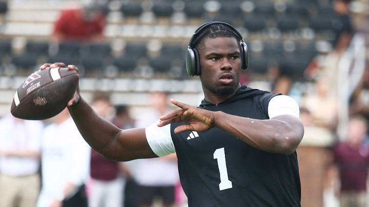Oct 3, 2026; Starkville, Mississippi, USA; Mississippi State Bulldogs quarterback Kamario Taylor (1) warms up before the game against the Alabama Crimson Tide at Davis Wade Stadium at Scott Field. Mandatory Credit: Petre Thomas-Imagn Images Oct 3, 2026; Starkville, Mississippi, USA; Mississippi State Bulldogs quarterback Kamario Taylor (1) warms up before the game against the Alabama Crimson Tide at Davis Wade Stadium at Scott Field. Mandatory Credit: Petre Thomas-Imagn Images