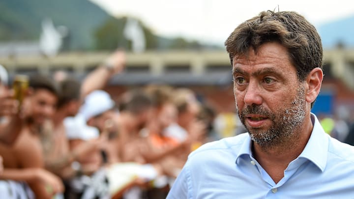 Andrea Agnelli, chairman of Juventus FC, looks on prior to...