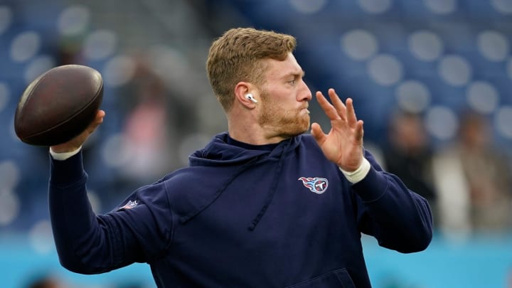 Tennessee Titans quarterback Will Levis warms up before a game against the Jacksonville Jaguars at Nissan Stadium in Nashville, Tenn., Sunday, Jan. 7, 2024.
