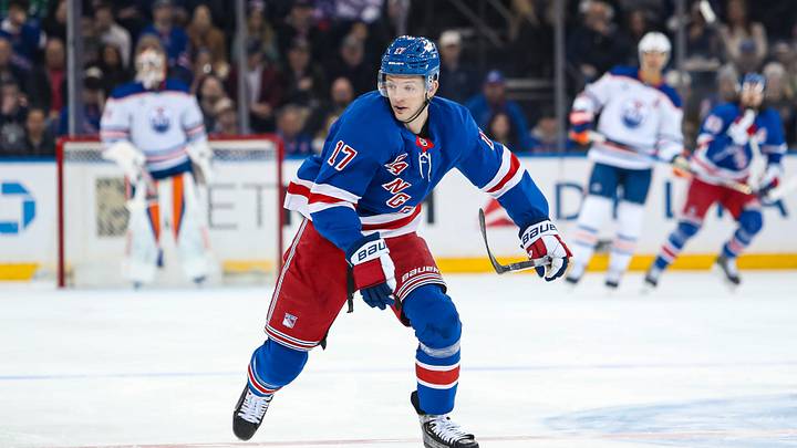 Mar 16, 2025; New York, New York, USA; New York Rangers defenseman Will Borgen (17) skates during the first period against the Edmonton Oilers at Madison Square Garden. Mandatory Credit: Danny Wild-Imagn Images Mar 16, 2025; New York, New York, USA; New York Rangers defenseman Will Borgen (17) skates during the first period against the Edmonton Oilers at Madison Square Garden. Mandatory Credit: Danny Wild-Imagn Images