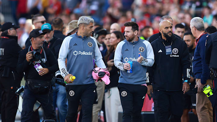 Luis Suarez and Lionel Messi before the game 