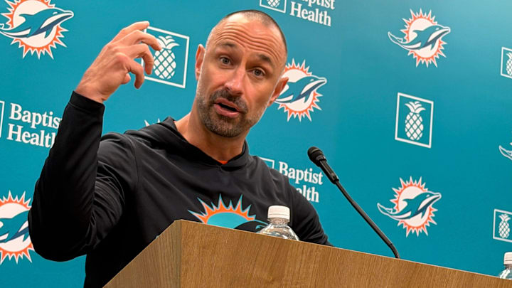 Miami Dolphins general manager Jon-Eric Sullivan addresses the media during his pre-draft conference.