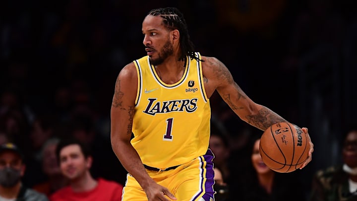 Jan 19, 2022; Los Angeles, California, USA; Los Angeles Lakers forward Trevor Ariza (1) controls the ball against /the Indiana Pacers during the first half at Crypto.com Arena. Mandatory Credit: Gary A. Vasquez-Imagn Images Jan 19, 2022; Los Angeles, California, USA; Los Angeles Lakers forward Trevor Ariza (1) controls the ball against /the Indiana Pacers during the first half at Crypto.com Arena. Mandatory Credit: Gary A. Vasquez-Imagn Images