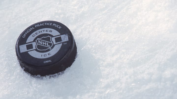 This is a close up of a hockey puck.
