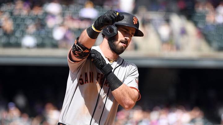 May 31, 2026; Denver, Colorado, USA; San Francisco Giants designated hitter Bryce Eldridge (8) celebrates after hitting a home run in the sixth inning against the Colorado Rockies at Coors Field. Mandatory Credit: Christopher Hanewinckel-Imagn Images