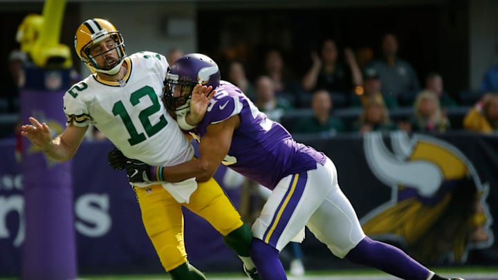 Green Bay Packers quarterback Aaron Rodgers (12) is hit by Minnesota Vikings outside linebacker Anthony Barr (55) breaking Rodgers collarbone during the first quarter of their game against the Minnesota Vikings Sunday, October 15, 2017 at U.S. Bank Stadium in Minneapolis, Minn.

Mjs Packers16 9 Hoffman Jpg Packers16