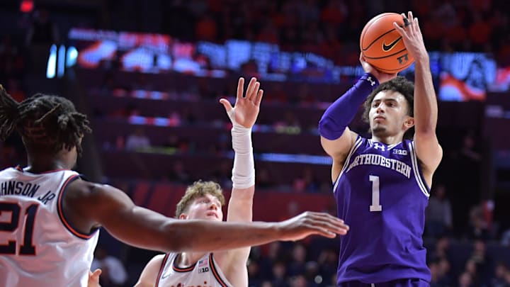 Northwestern Wildcats guard Jalen Leach (1) shoots the ball 