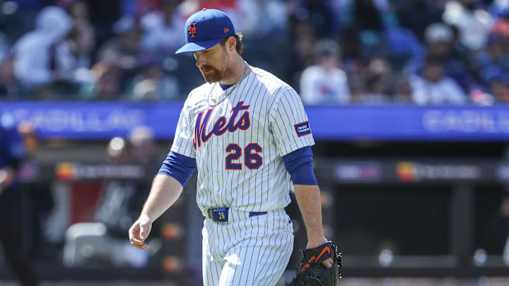 Apr 26, 2026; New York City, New York, USA;  New York Mets starting pitcher Nolan McLean (26) walks off the field after getting taken out of the game in the sixth inning against the Colorado Rockies at Citi Field. Mandatory Credit: Wendell Cruz-Imagn Images