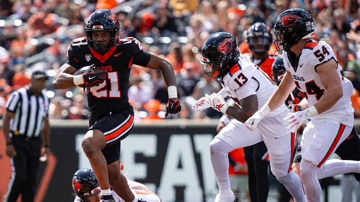 Oregon State's Cornell Hatcher Jr., left, breaks free during the Oregon State Spring Game at Reser Stadium on Saturday, April 19, 2025, in Corvallis, Ore. Oregon State's Cornell Hatcher Jr., left, breaks free during the Oregon State Spring Game at Reser Stadium on Saturday, April 19, 2025, in Corvallis, Ore.