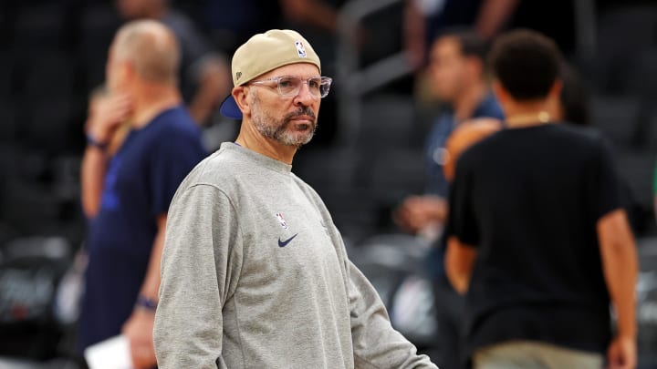 Jun 5, 2024; Boston, MA, USA;  Dallas Mavericks head coach Jason Kidd during the NBA Finals Media Day at TD Garden. Mandatory Credit: Peter Casey-USA TODAY Sports