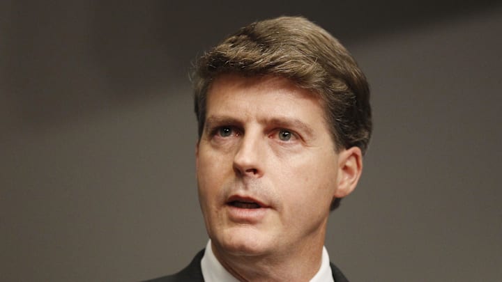 Apr 16, 2014; Hal Steinbrenner speaks at the press conference honoring Nelson Mandela plaque dedication at Yankee Stadium. Mandatory Credit: William Perlman-The Star-Ledger Apr 16, 2014; Hal Steinbrenner speaks at the press conference honoring Nelson Mandela plaque dedication at Yankee Stadium. Mandatory Credit: William Perlman-The Star-Ledger