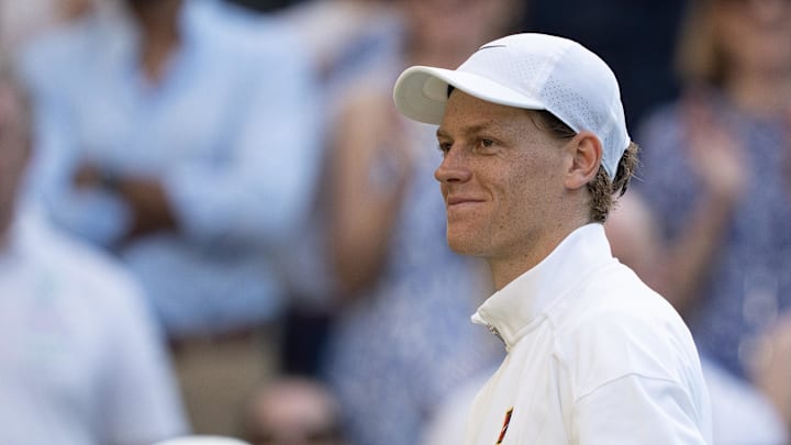 Jannik Sinner of Italy at his post match interview after winning his match.