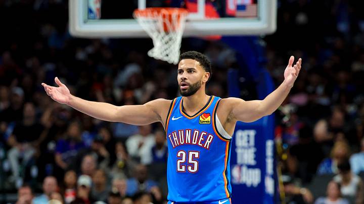 Oct 28, 2026; Dallas, Texas, USA; Oklahoma City Thunder guard Ajay Mitchell (25) reacts during the second half against the Dallas Mavericks at American Airlines Center. Mandatory Credit: Kevin Jairaj-Imagn Images Oct 28, 2026; Dallas, Texas, USA; Oklahoma City Thunder guard Ajay Mitchell (25) reacts during the second half against the Dallas Mavericks at American Airlines Center. Mandatory Credit: Kevin Jairaj-Imagn Images